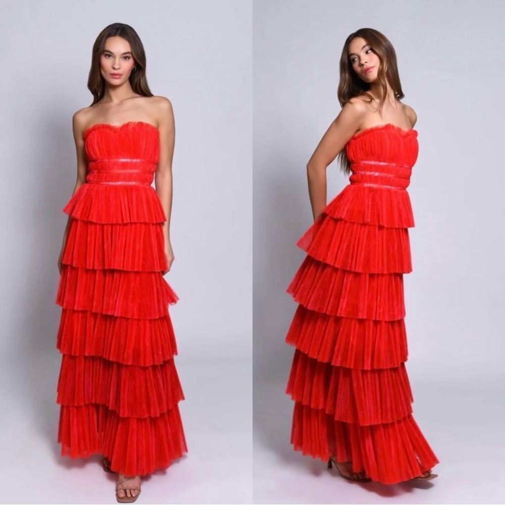 Red Strapless Tiered Dress, NWT